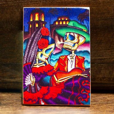 Primary image for Mexican Wood Magnet with Day of the Death Decoupage Colorful Underworld