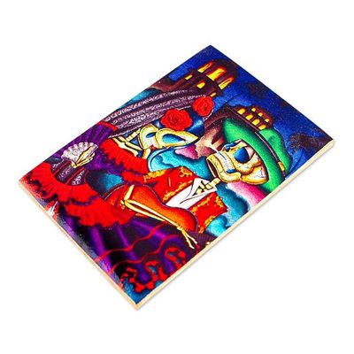 Alternate image for Mexican Wood Magnet with Day of the Death Decoupage Colorful Underworld