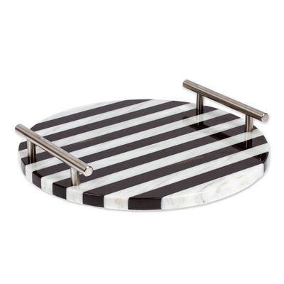Alternate image for Striped Black and White Marble Tray with Silver Grey Handles Cosmopolitan Treats