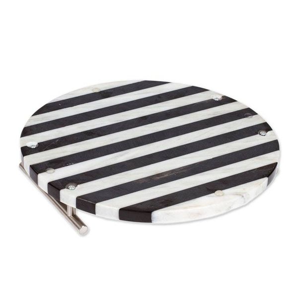 Alternate image for Striped Black and White Marble Tray with Silver Grey Handles Cosmopolitan Treats