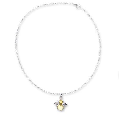 Alternate image for 925 Silver Amber Bee Pendant Necklace with Openwork Accents Bubbly Bee