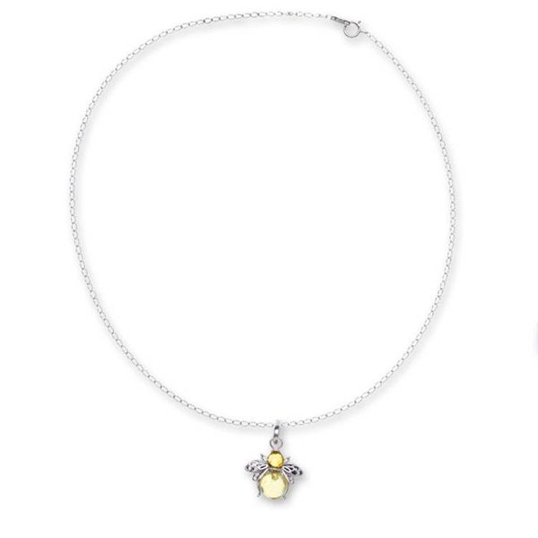 Alternate image for 925 Silver Amber Bee Pendant Necklace with Openwork Accents Bubbly Bee