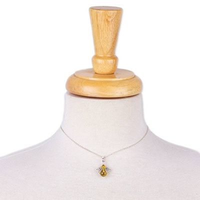 Alternate image for 925 Silver Amber Bee Pendant Necklace with Openwork Accents Bubbly Bee