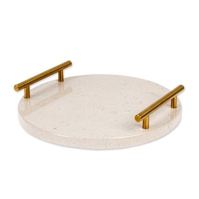 Alternate image for Fair Trade Minimalist Ivory Marble Tray with Golden Handles Ethereal Treats