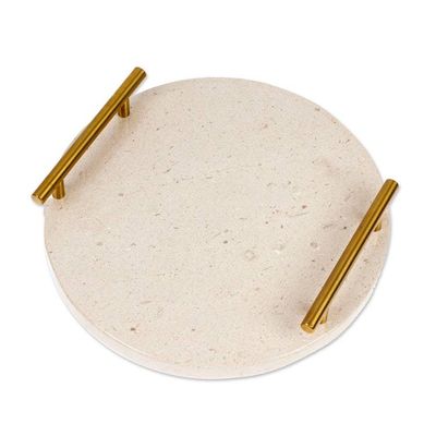 Alternate image for Fair Trade Minimalist Ivory Marble Tray with Golden Handles Ethereal Treats