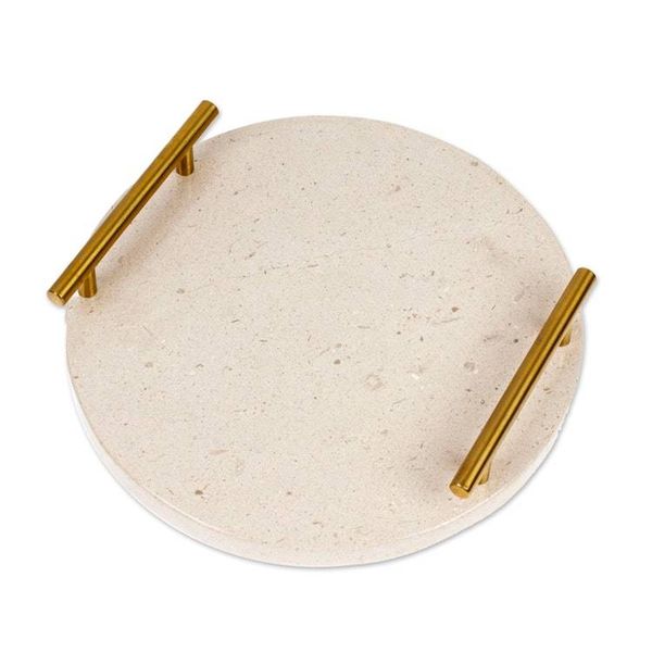 Alternate image for Fair Trade Minimalist Ivory Marble Tray with Golden Handles Ethereal Treats