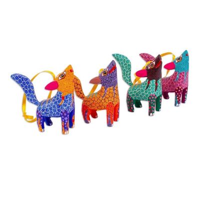 Alternate image for Handmade Wood Alebrije Coyote Ornaments Set of 4 Howling Coyotes
