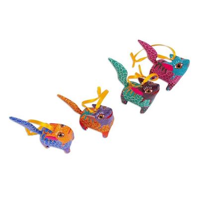 Alternate image for Handmade Wood Alebrije Coyote Ornaments Set of 4 Howling Coyotes
