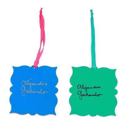 Alternate image for Set of 2 Hand-Painted Classic Heart-Themed Wood Ornaments Sacred Adoration