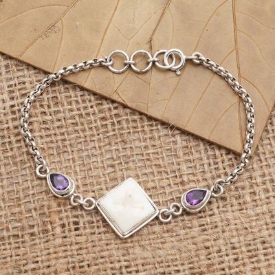 Primary image for Hand Made Amethyst and Bone Link Bracelet Sleeping Baby