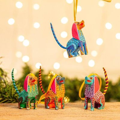 Alternate image for Colorful Dog Alebrije Ornaments Set of 4 Happy Dogs