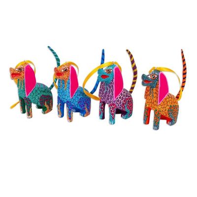 Alternate image for Colorful Dog Alebrije Ornaments Set of 4 Happy Dogs