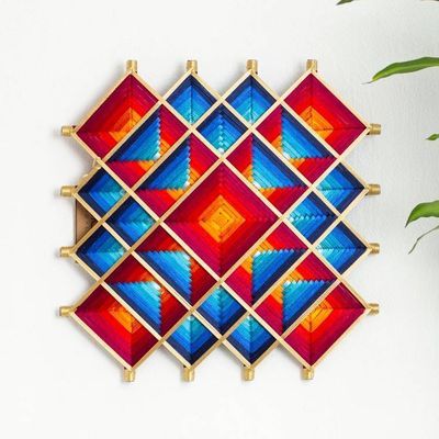 Primary image for Pine Wood Handwoven Red Wall Art with Geometric Motifs Red Divinity