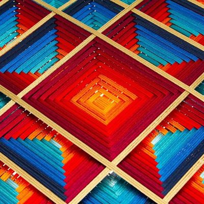 Alternate image for Pine Wood Handwoven Red Wall Art with Geometric Motifs Red Divinity