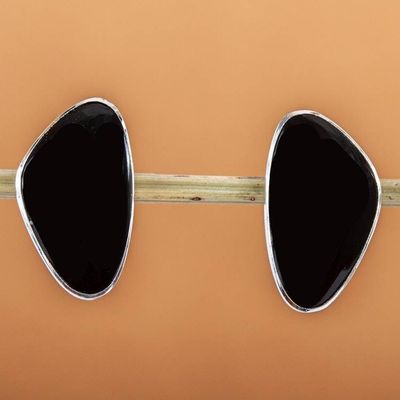 Alternate image for Unique Taxco Silver and Obsidian Button Earrings Allure