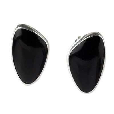 Alternate image for Unique Taxco Silver and Obsidian Button Earrings Allure