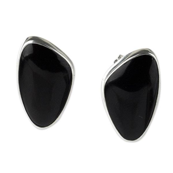 Alternate image for Unique Taxco Silver and Obsidian Button Earrings Allure
