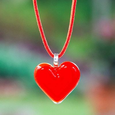 Primary image for Art Glass Heart-Shaped Pendant Necklace in Scarlet Red My Scarlet Love