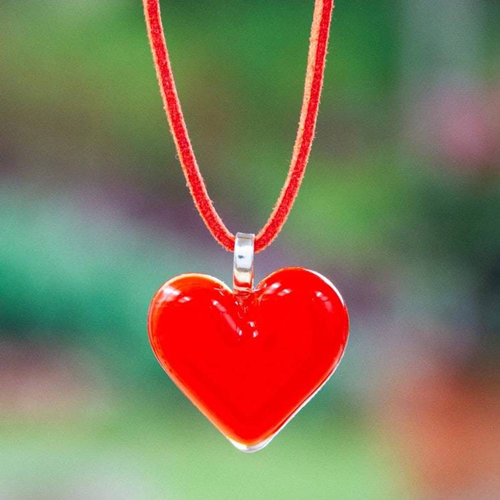 Art Glass Heart-Shaped Pendant Necklace in Scarlet Red 'My Scarlet Love'