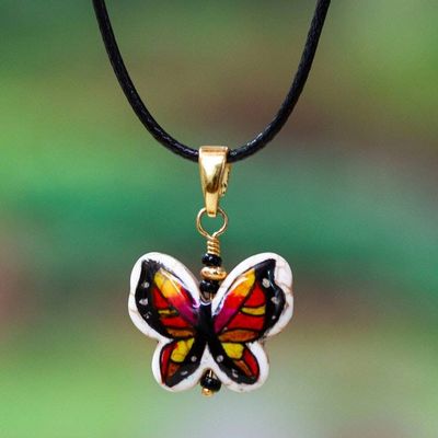 Primary image for Reversible Hand-Painted Butterfly Howlite Pendant Necklace Exotic Butterfly