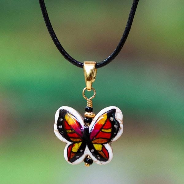 Alternate image for Reversible Hand-Painted Butterfly Howlite Pendant Necklace Exotic Butterfly
