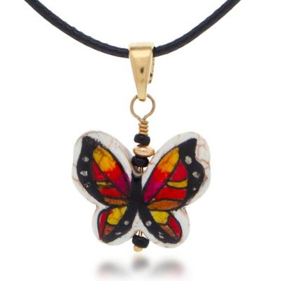 Alternate image for Reversible Hand-Painted Butterfly Howlite Pendant Necklace Exotic Butterfly
