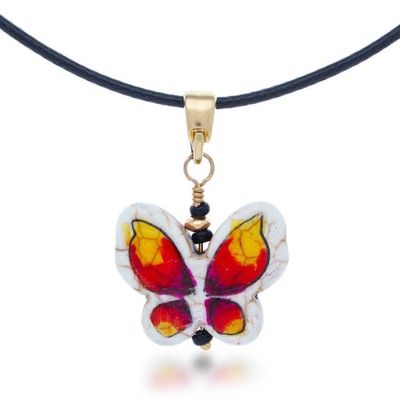 Alternate image for Reversible Hand-Painted Butterfly Howlite Pendant Necklace Exotic Butterfly