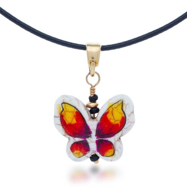 Alternate image for Reversible Hand-Painted Butterfly Howlite Pendant Necklace Exotic Butterfly