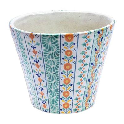 Alternate image for Floral Ceramic Planter Hand-Painted in Talavera Style Puebla Blossom
