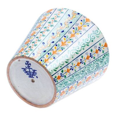 Alternate image for Floral Ceramic Planter Hand-Painted in Talavera Style Puebla Blossom