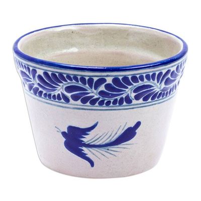 Alternate image for Dove-Themed Ceramic Planter Hand-Crafted in Talavera Style Lapis Doves