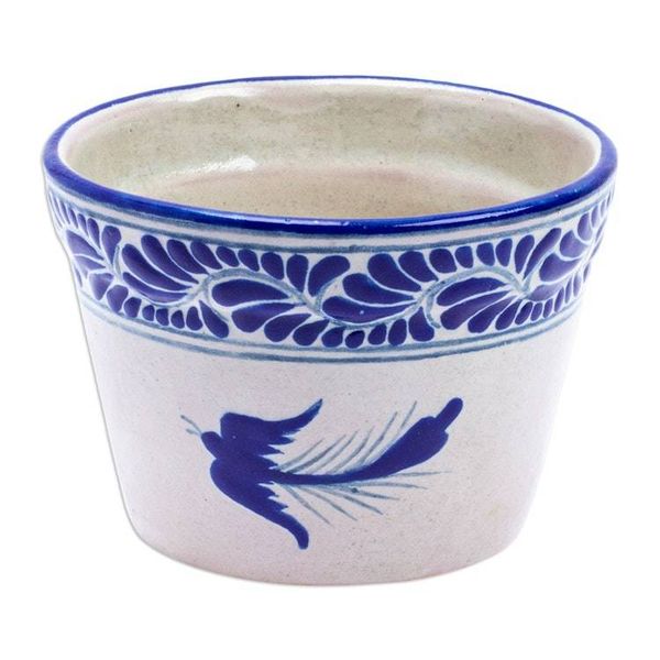 Alternate image for Dove-Themed Ceramic Planter Hand-Crafted in Talavera Style Lapis Doves