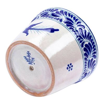 Alternate image for Dove-Themed Ceramic Planter Hand-Crafted in Talavera Style Lapis Doves