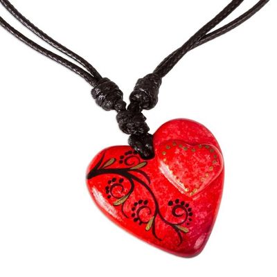 Alternate image for Papier Mache Golden Accent Hand Painted Red Heart Necklace My Heart in Yours