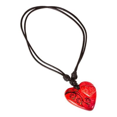 Alternate image for Papier Mache Golden Accent Hand Painted Red Heart Necklace My Heart in Yours