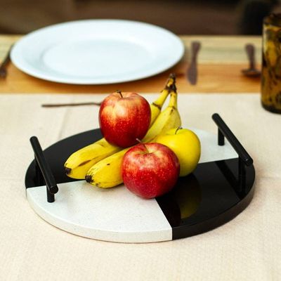 Alternate image for Checkerboard Black and White Marble Tray with Black Handles Magnificent Treats