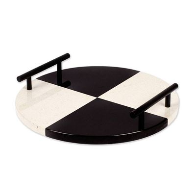 Alternate image for Checkerboard Black and White Marble Tray with Black Handles Magnificent Treats