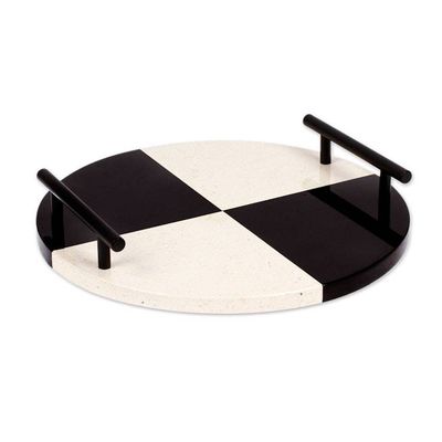 Alternate image for Checkerboard Black and White Marble Tray with Black Handles Magnificent Treats