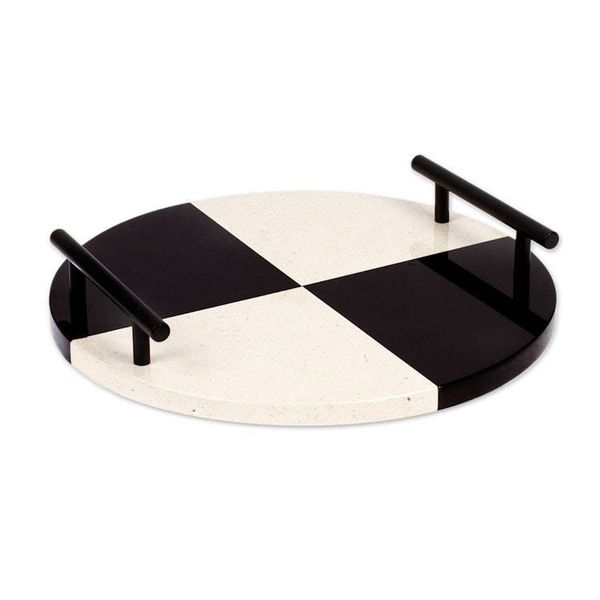 Alternate image for Checkerboard Black and White Marble Tray with Black Handles Magnificent Treats