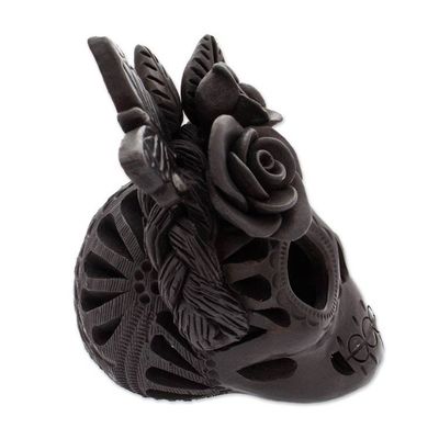 Alternate image for Handcrafted Barro Negro Ceramic Floral Skull Figurine Spring Frida