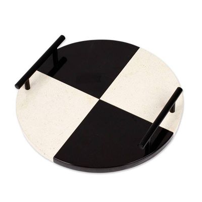 Alternate image for Checkerboard Black and White Marble Tray with Black Handles Magnificent Treats