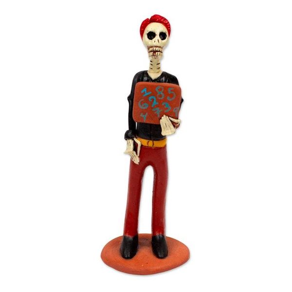 Alternate image for Skeletal Ceramic Professor Statuette from Mexico Professor Catrin