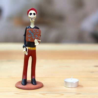 Alternate image for Skeletal Ceramic Professor Statuette from Mexico Professor Catrin