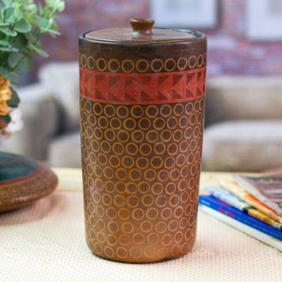 Alternate image for Mexico Handcrafted Ceramic Decorative Jar and Lid Patamban Geometry