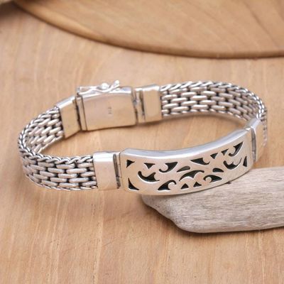 Primary image for Handmade Mens Sterling Silver Link Bracelet Balinese Hero