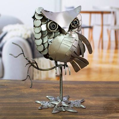 Alternate image for Eco-Friendly Recycled Auto Part Sculpture of an Owl Owl on a Branch