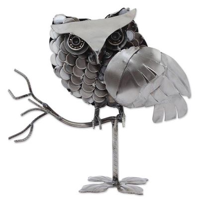 Alternate image for Eco-Friendly Recycled Auto Part Sculpture of an Owl Owl on a Branch