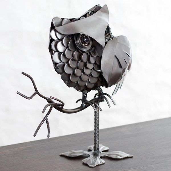 Alternate image for Eco-Friendly Recycled Auto Part Sculpture of an Owl Owl on a Branch