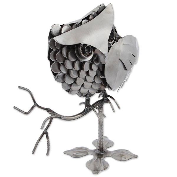 Alternate image for Eco-Friendly Recycled Auto Part Sculpture of an Owl Owl on a Branch