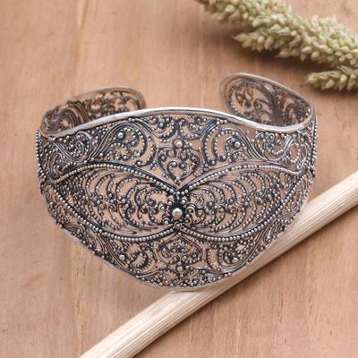 Alternate image for Handmade Balinese Sterling Silver Cuff Bracelet Elegant Affection